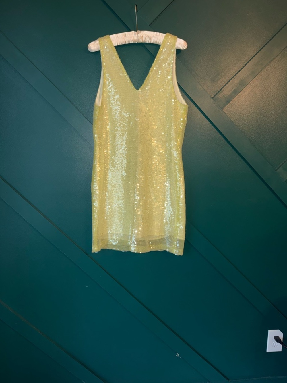 a new day Pale Lime Sequin V-Neck Mini Dress Party - Picture 4 of 8